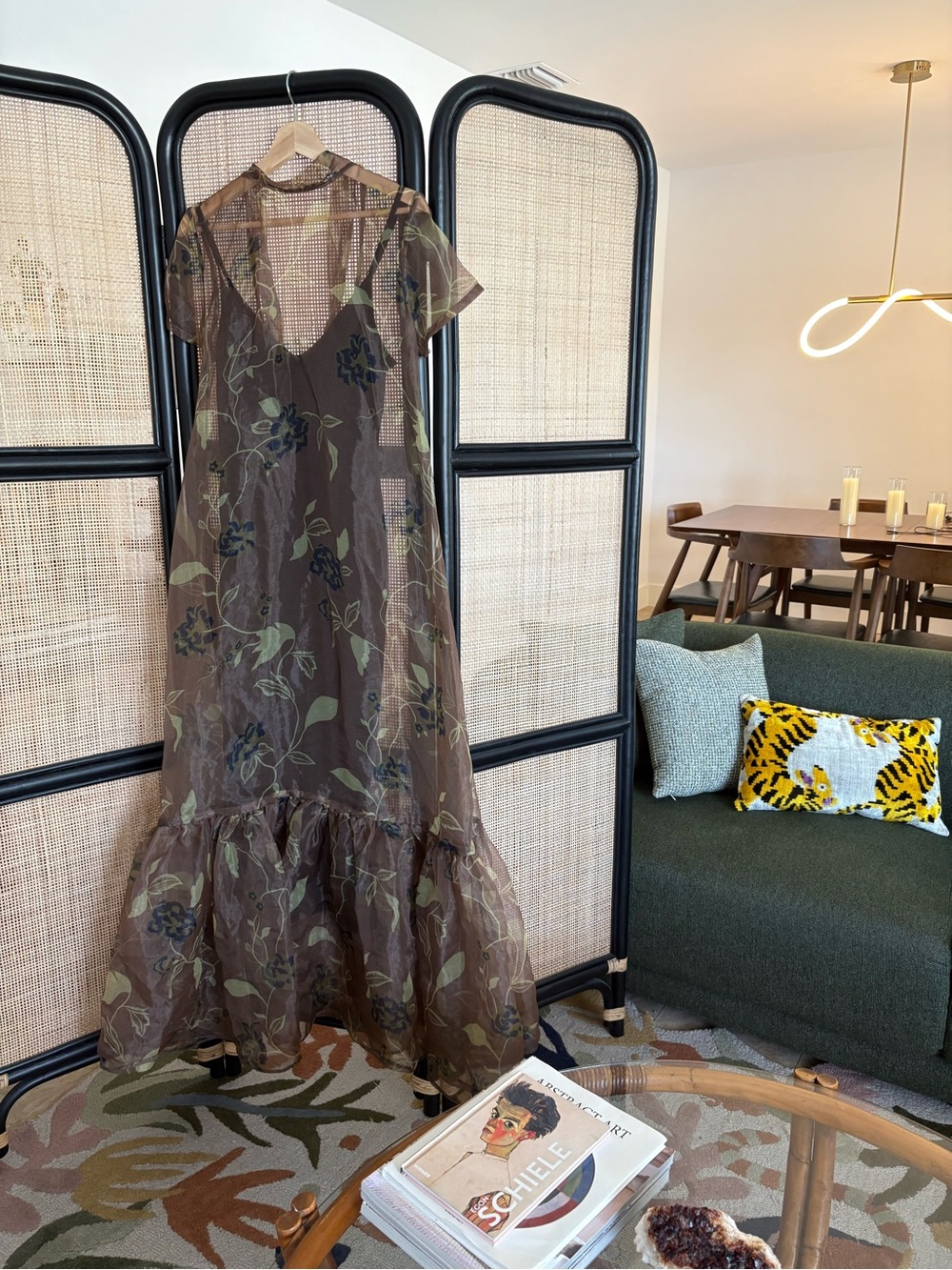 STAUD Calluna Dress Brown Floral Sheer Maxi Dress with Floral Accents - Picture 4 of 9